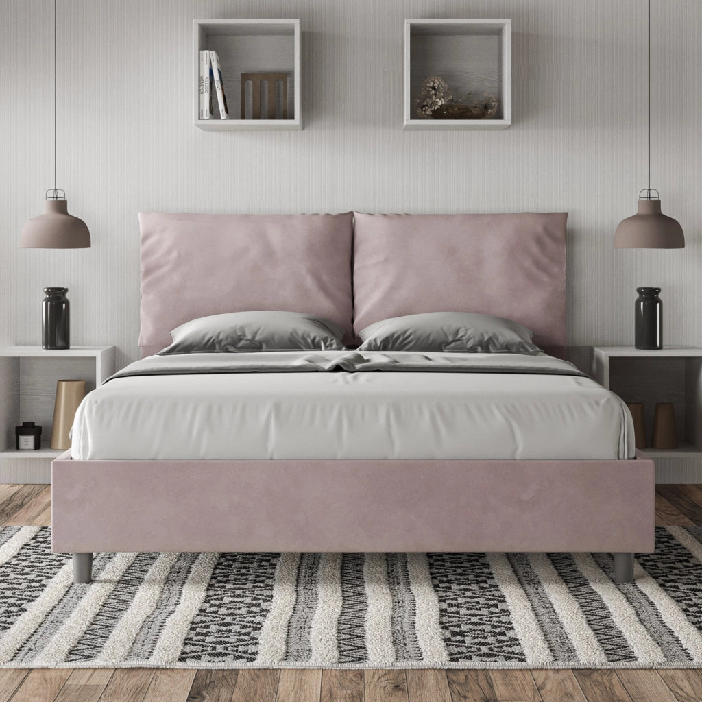 BS COM Letto matrimoniale con rete imbottito 160x200 microfibra glicine