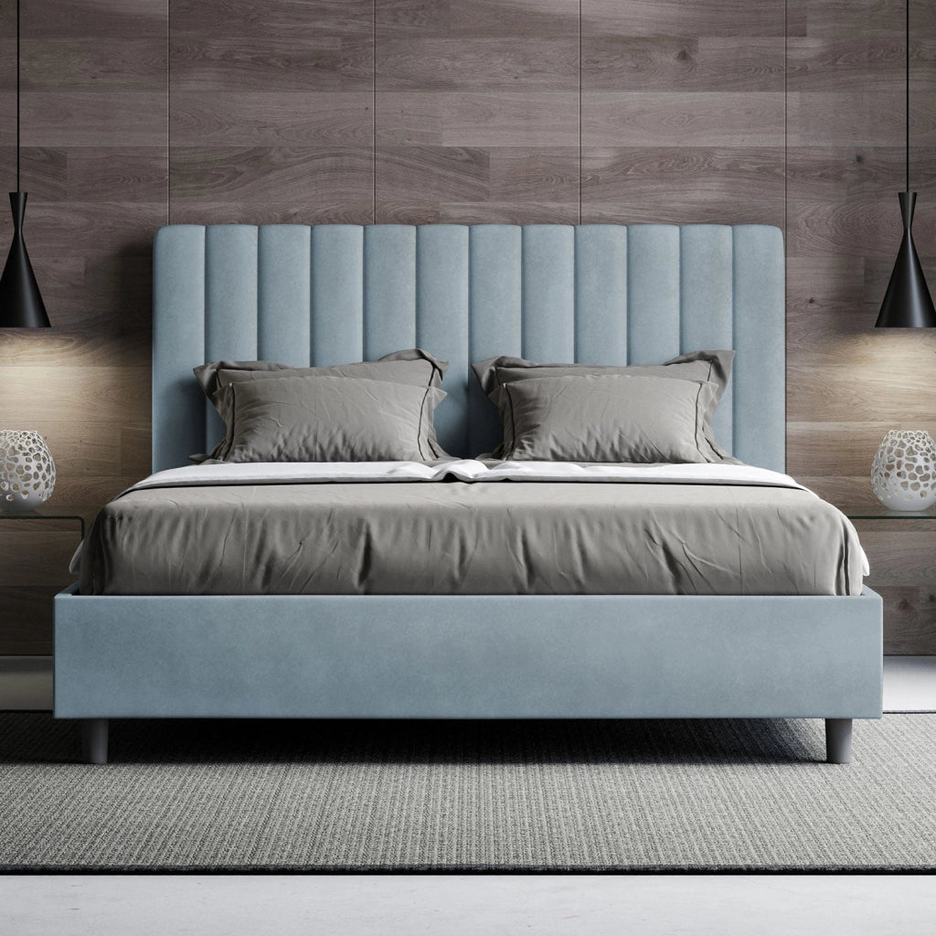 ityhome Letto matrimoniale king size con rete imbottito 170x190 microfibra azzurro Agueda