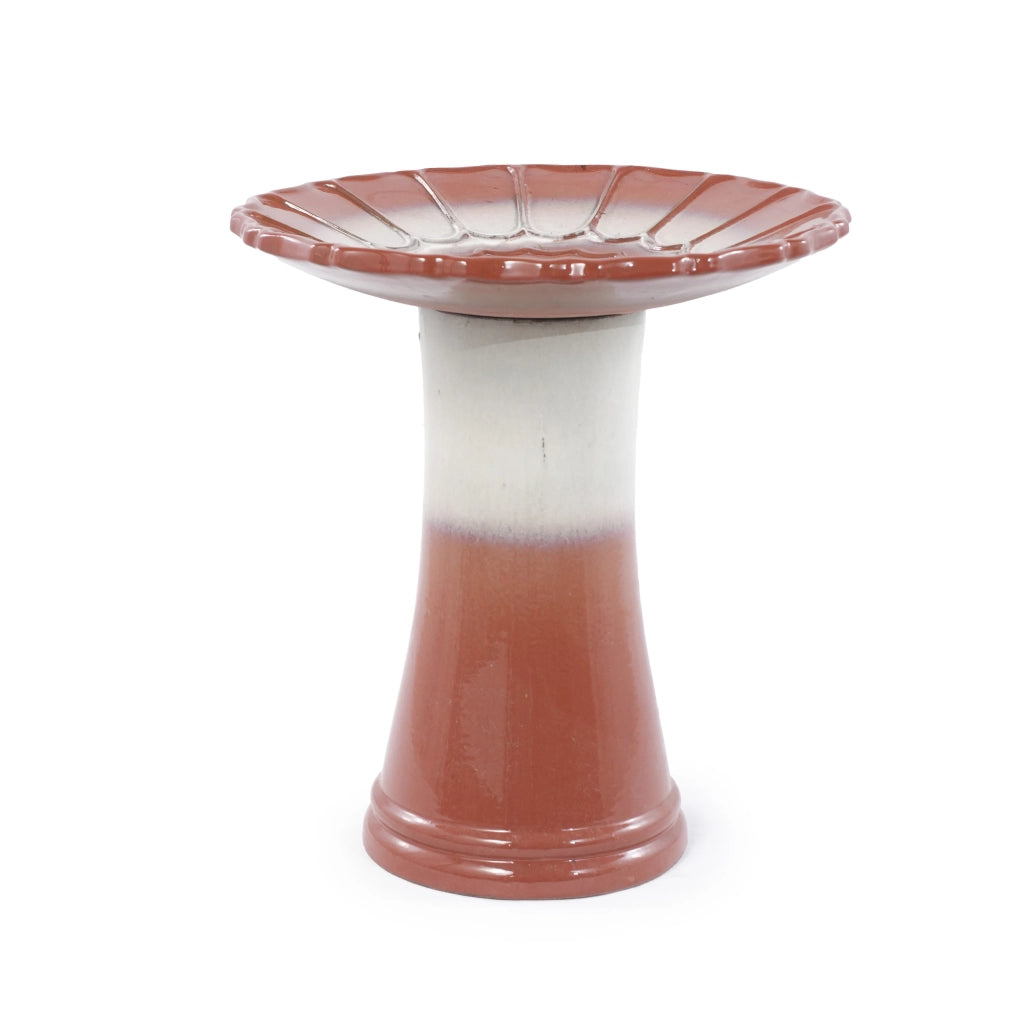 Bagno per Uccelli in Ceramica Artigianale Ø 43 cm, H 45 cm, Resistente alle Intemperie e al Gelo, Finitura Smaltata Bicolore