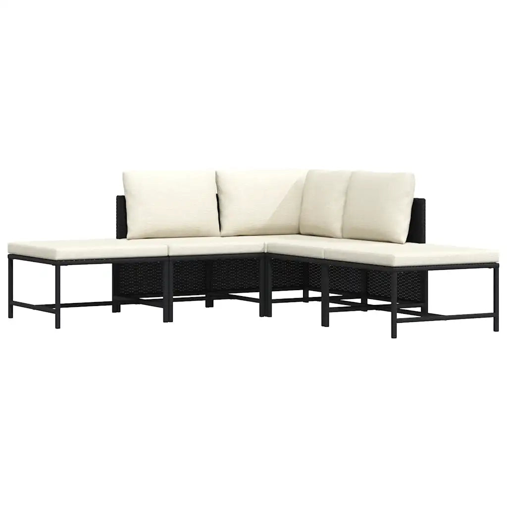 Set Divani da Giardino 5 pz con Cuscini in Polyrattan Nero 313517