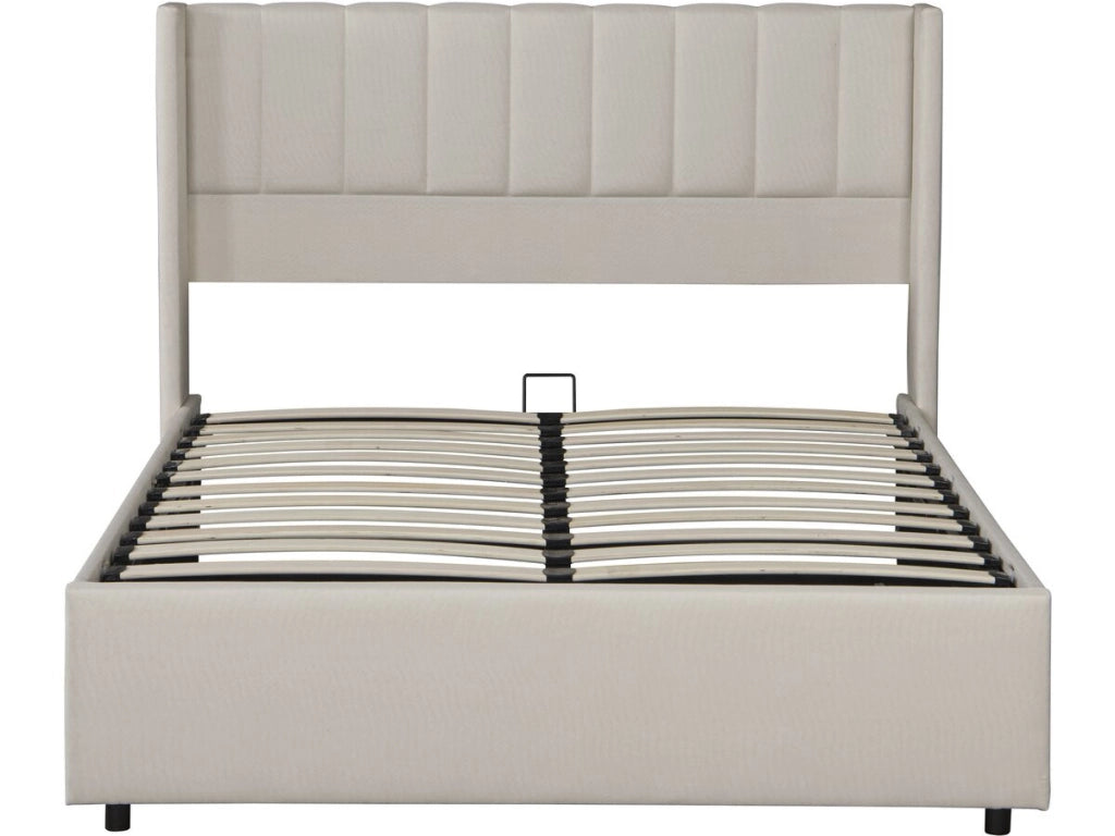 Letto matrimoniale "Saint-Moritz" in lino con contenitore - 160 x 200 cm - Beige
