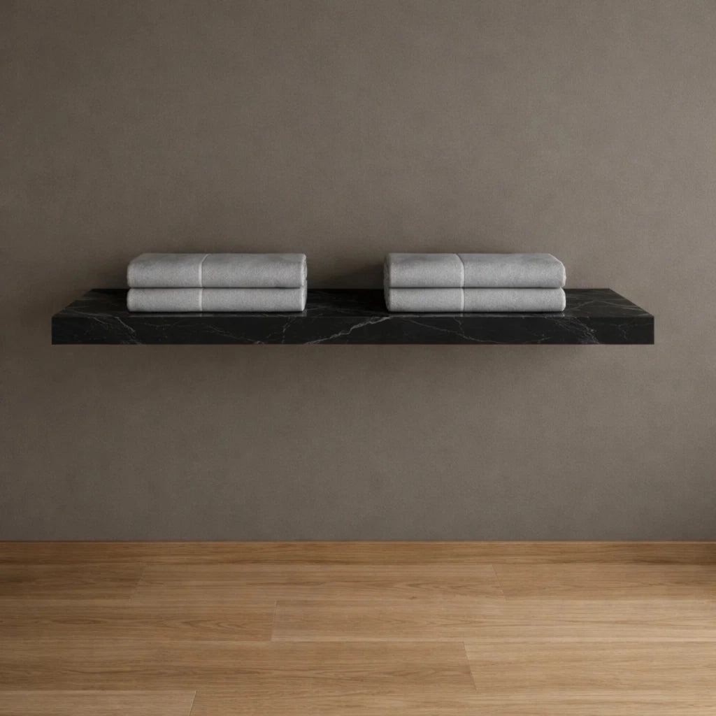 Mensola inferiore lavabo sospeso astrid in stone nero e bianco venato *** finitura- nero, confezione 1