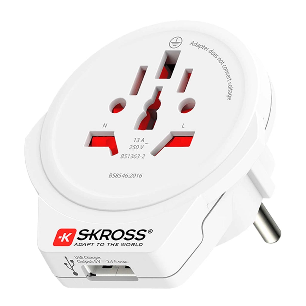 Adattatore Caricatore da Viaggio USB Mondo a Europa 2 / 3 poli Bianco Skross