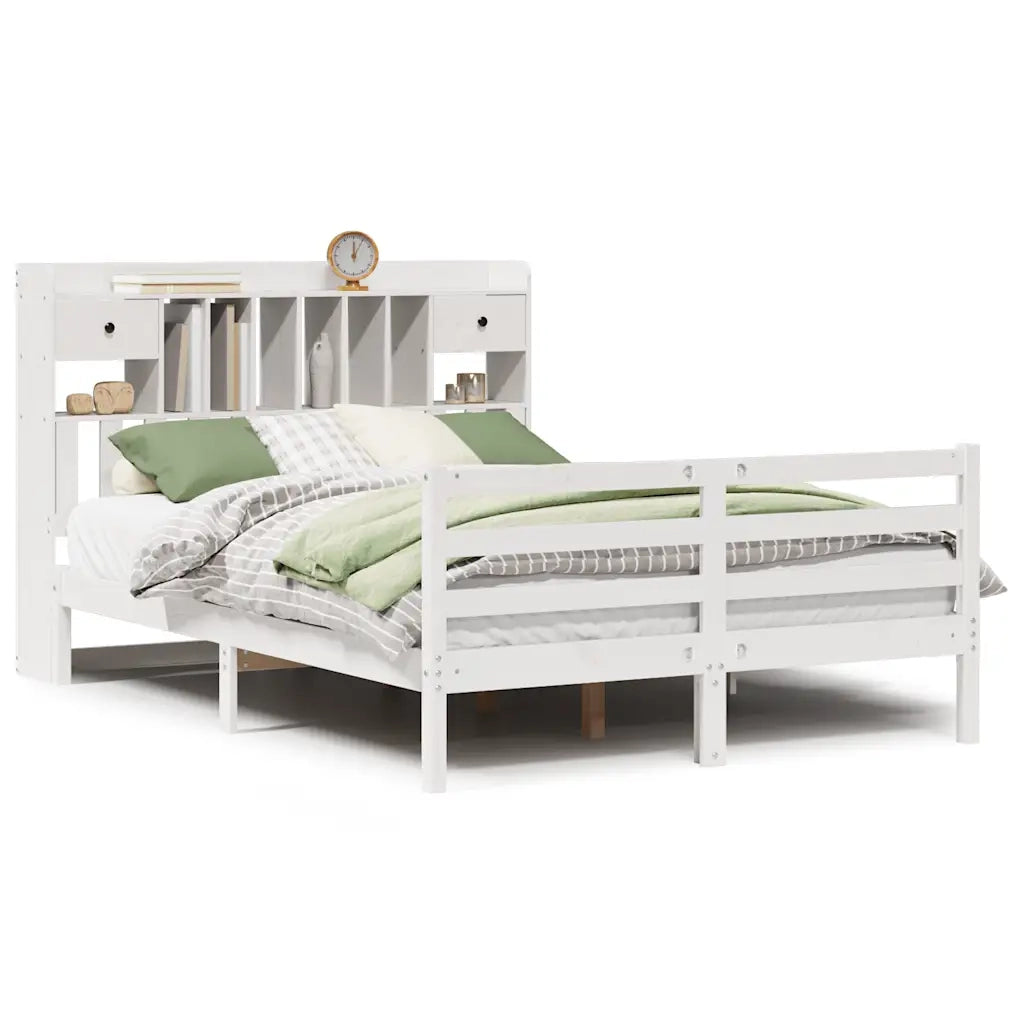 Letto Libreria senza Materasso Bianco 160x200 cm Legno di Pino 3321943