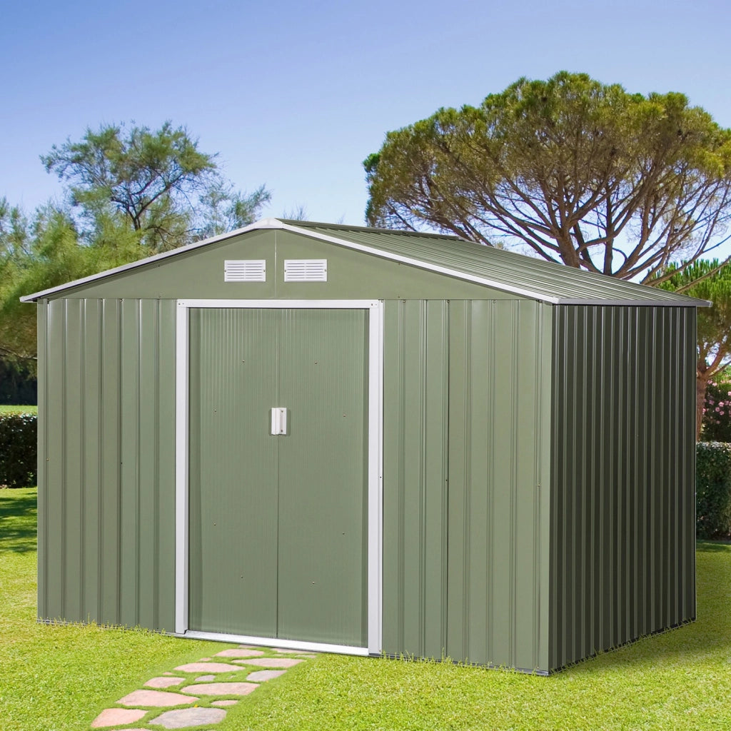 EasyComfort Casetta da Giardino con 2 Porte Scorrevoli e 4 Prese d'Aria in Acciaio, 277x195x192cm, Verde Chiaro