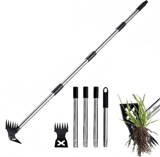 Raccolta Erbacce 147 cm con Lame Lunghe - Manigatta a 2 in 1 per Erbacce e Tagliaerba - Ideale per Giardino di Corte, Patio, Prato e Giardino di Casa