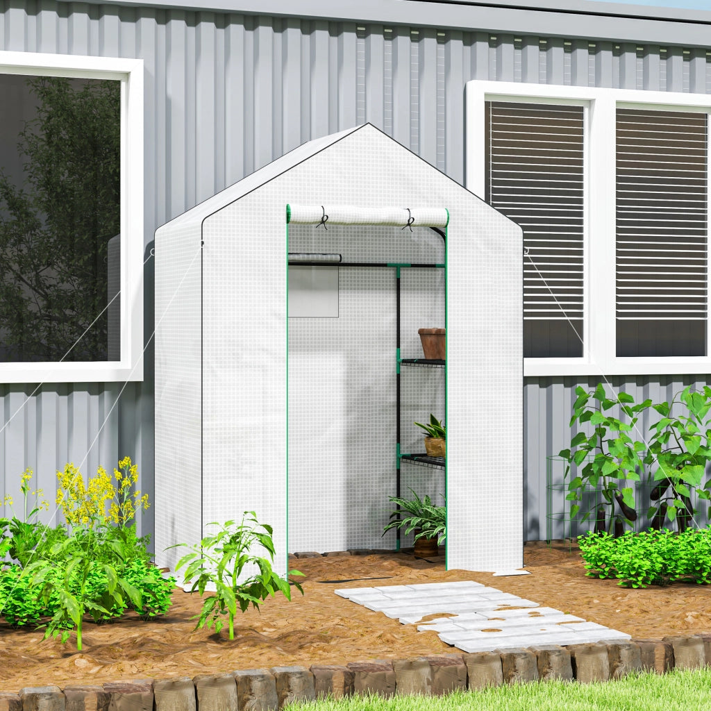 Serra con porta avvolgibile, finestra, ripiani, serra invernale in alluminio realizzata in acciaio, serra per balcone, giardino, serra per pomodori