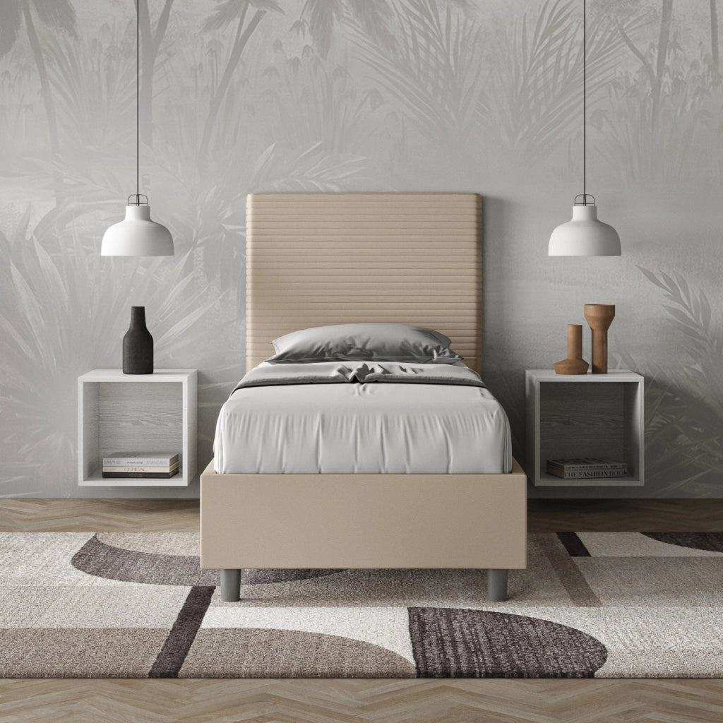 Letto Singolo 80x210 cm con Rete e Contenitore Focus Tortora