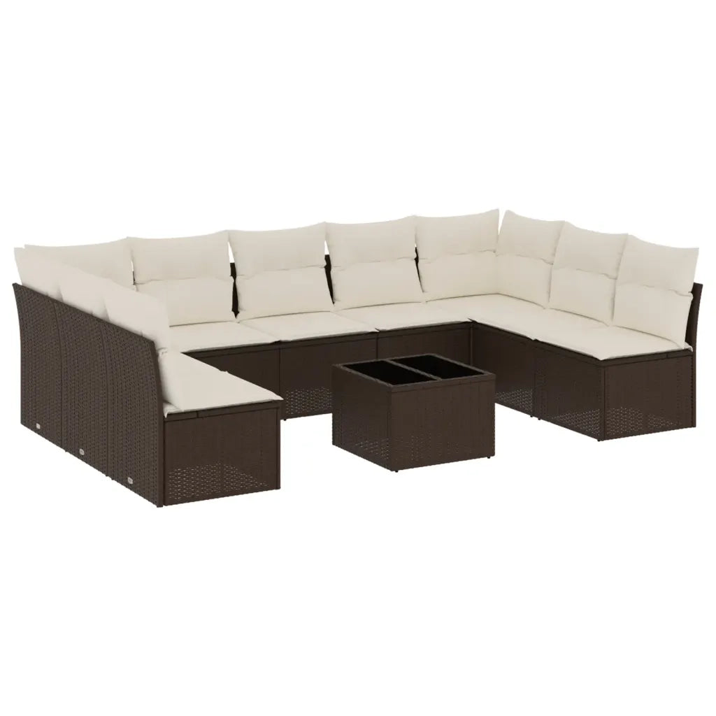Set Divani da Giardino 10pz con Cuscini in Polyrattan Marrone 3249922