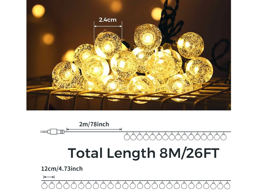 Strip LED Luci Solari e USB da Giardino 8 m 50 LED Impermeabili 8 modalità per Feste Natale Compleanni Luce Bianco Caldo