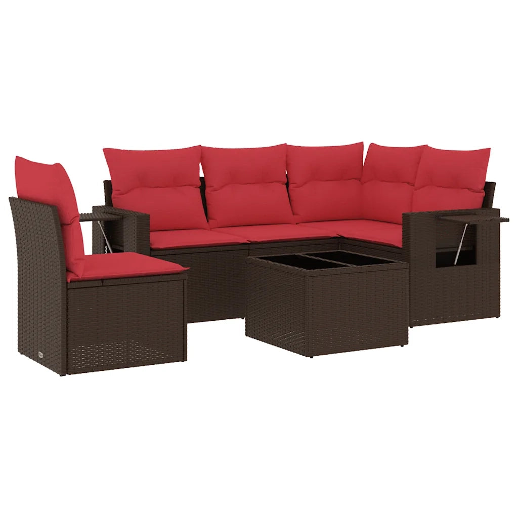 Set Divani da Giardino 6 pz con Cuscini Marrone in Polyrattan 3220183
