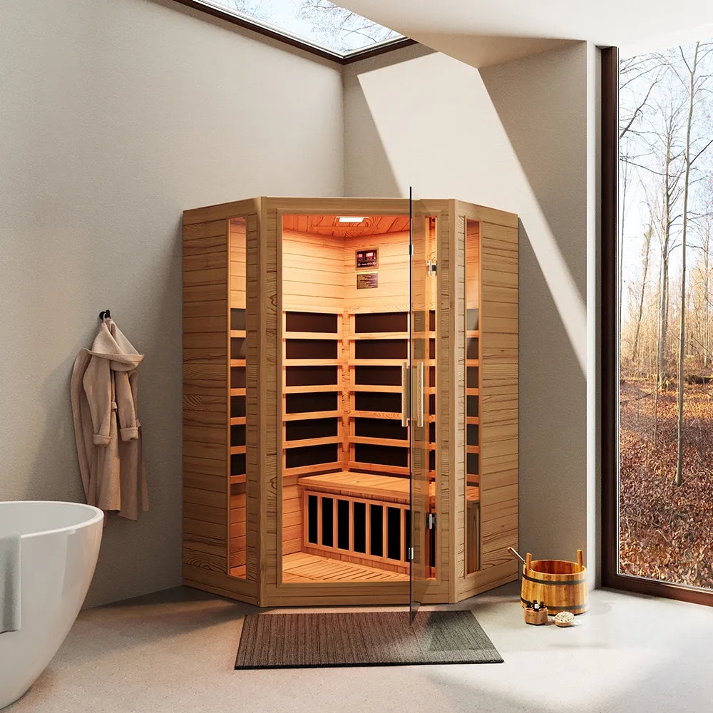 Sauna ad infrarossi 122x122 CM H188 in legno Hemlock con radio integrata | Tampere
