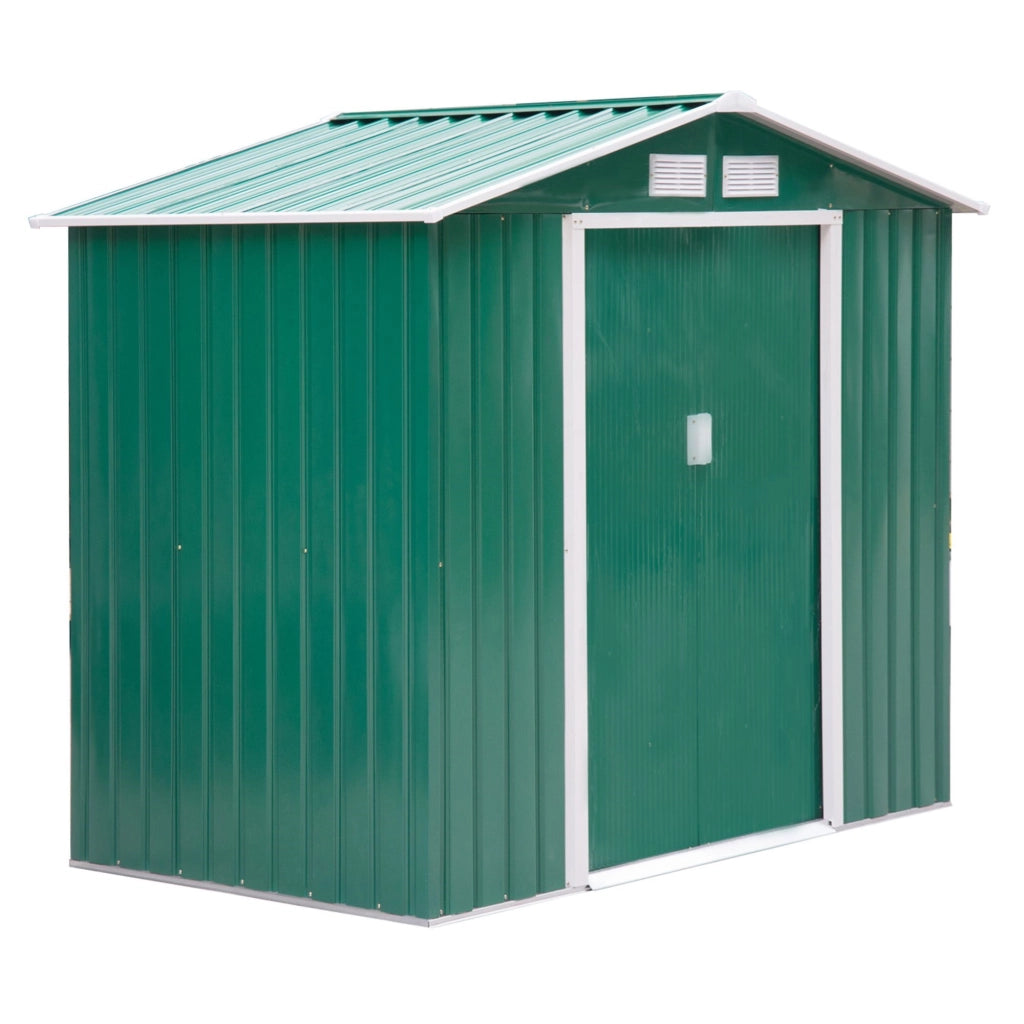 EasyComfort Casetta da Giardino Porta Utensili in Lamiera con Porte Scorrevoli, 213x130x185cm, Verde