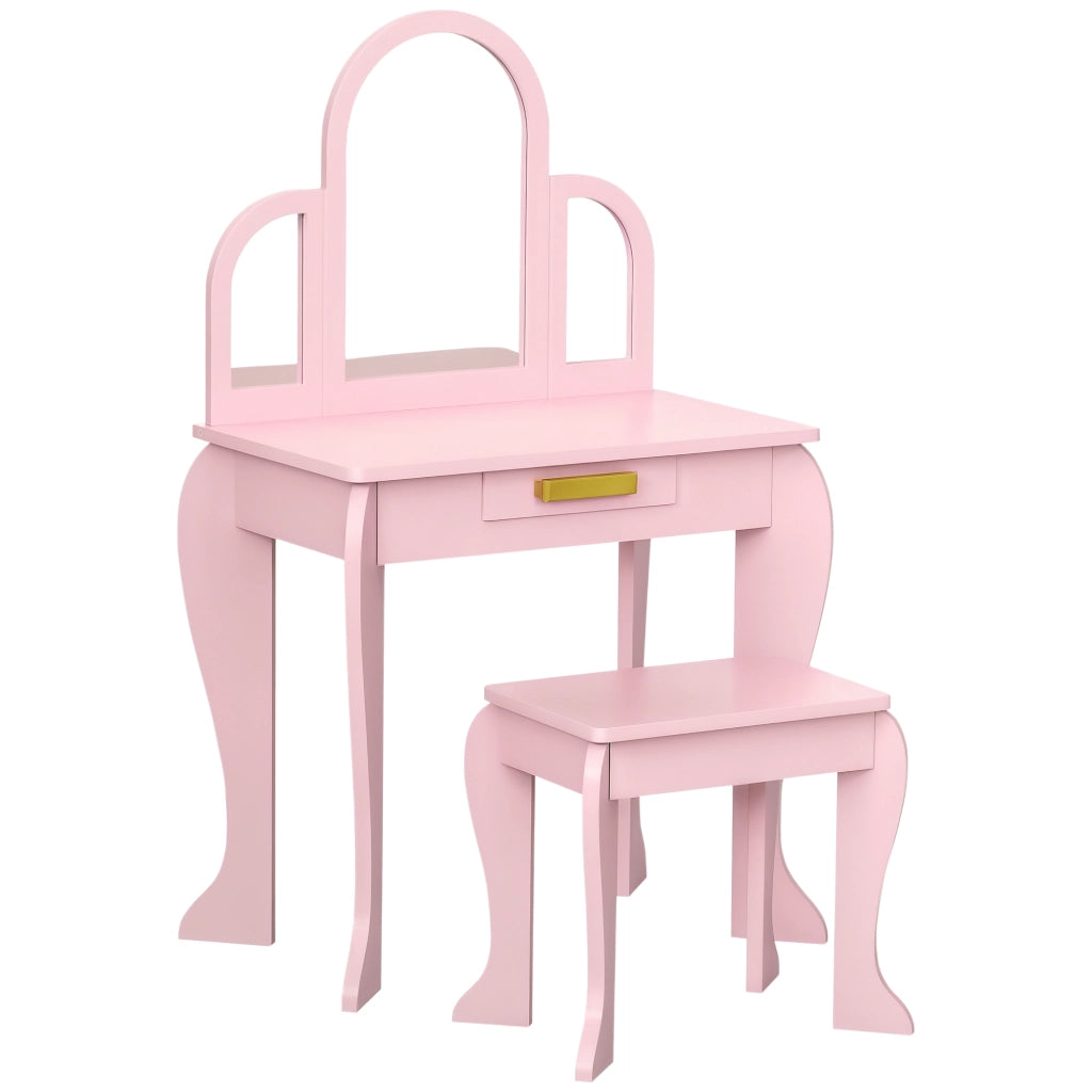 Toeletta per bambini con sgabello e specchio ¨C Xylo ¨C Rosa con cassetto 52x32x85 cm