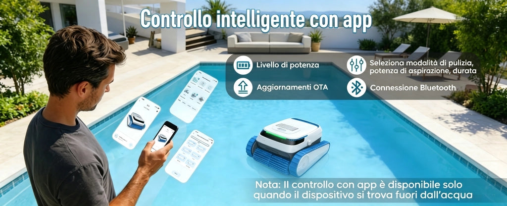 Robot per piscina 5200mAh 120min 3 Motori 3 Modalità Pulizia Auto/Fondo/Muro APP Smart