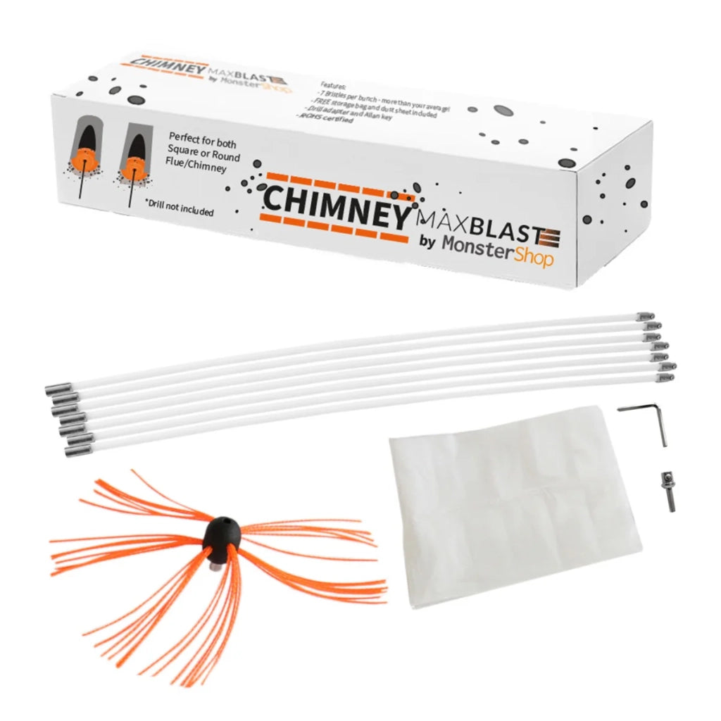 Scovolo Spazzacamino per Trapani Avvitatori con Adattatore Spazzola Camino Canna Fumaria Ciminiera Asta Nylon Flessibile con 6 Spazzole da 7 Setole - 20m