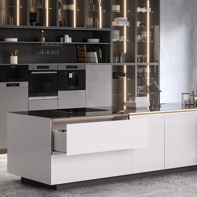 Cassetto esterno Vertex con regolazione 3D altezza 131mm, 40kg, profondità 450mm, Acciaio, Verniciato alluminio
