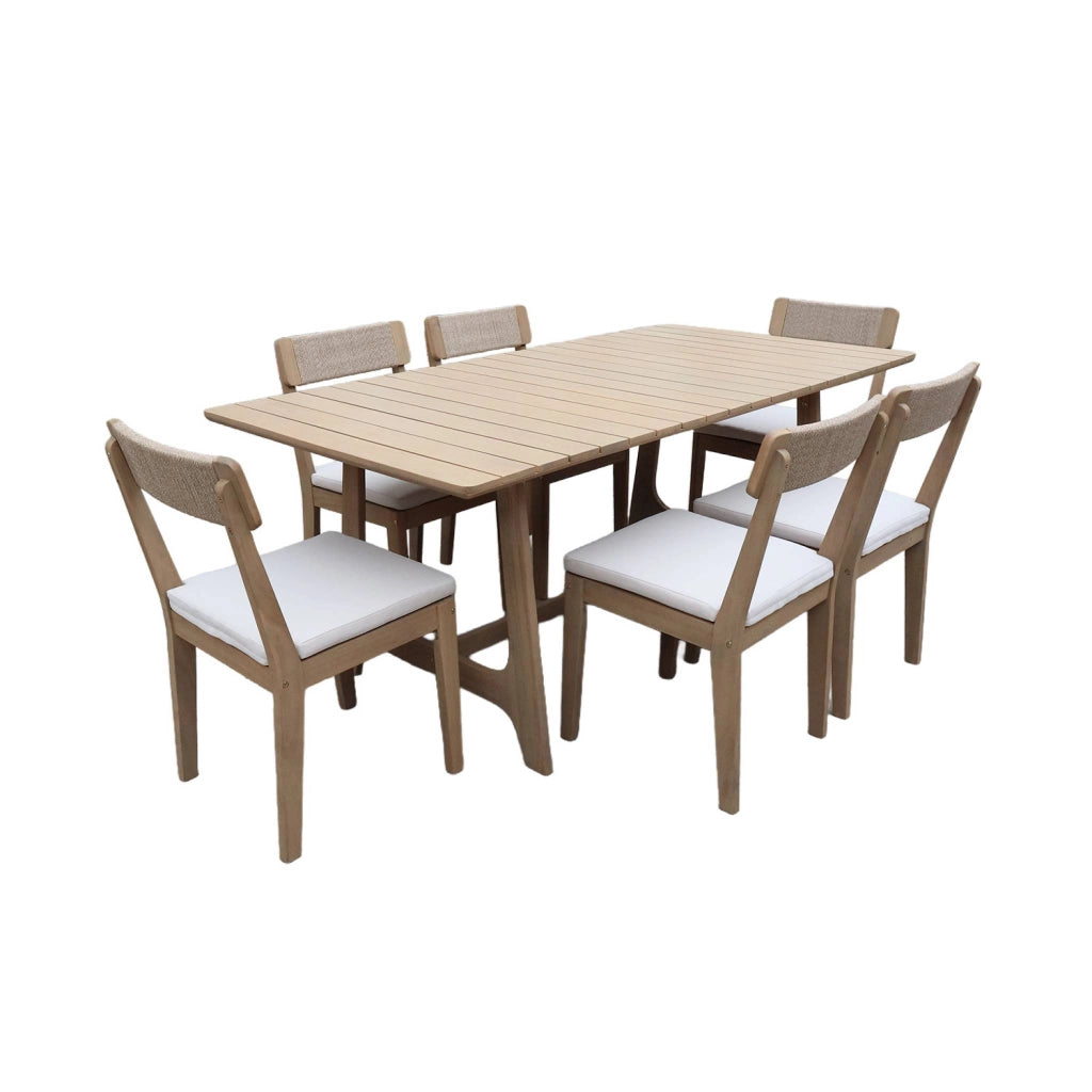 Set tavolo da giardino in legno di acacia con 6 sedie, marrone