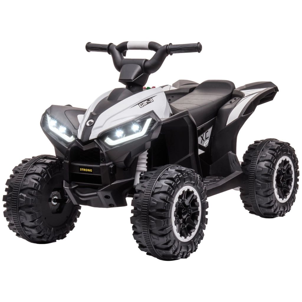 EasyComfort Quad per Bambini 3-5 Anni Elettrico 12V, 2 Velocità, Ruote Larghe con Clacson e Fari LED, Bianco