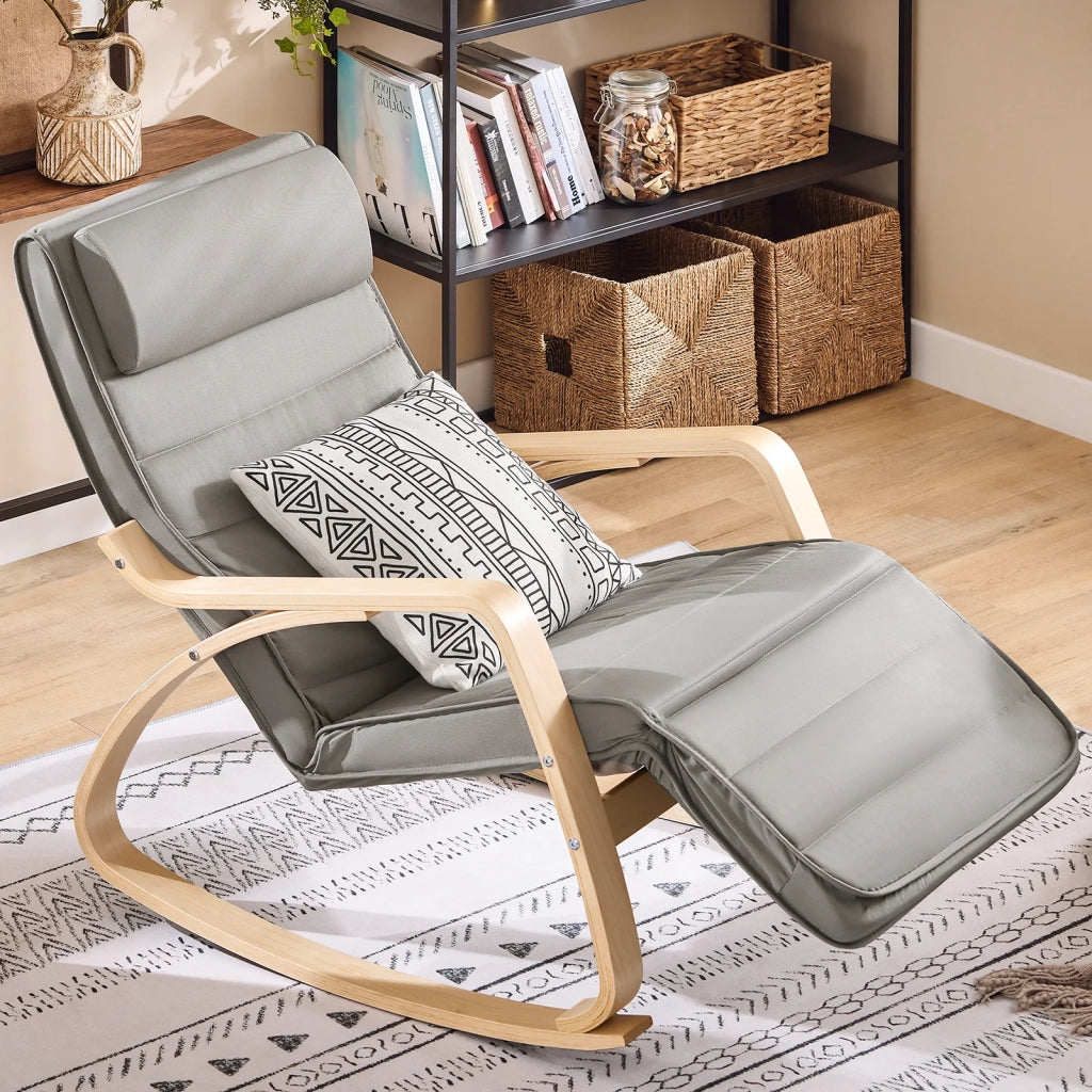 Sedia A Dondolo Poltrona Relax Poltroncina Poggia Gambe Regolabile Grigio FST16-DG