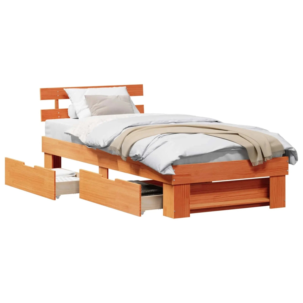 Letto singolo | Letto per adulti | Struttura del letto Marrone cerato 90 x 190 cm Pino massello