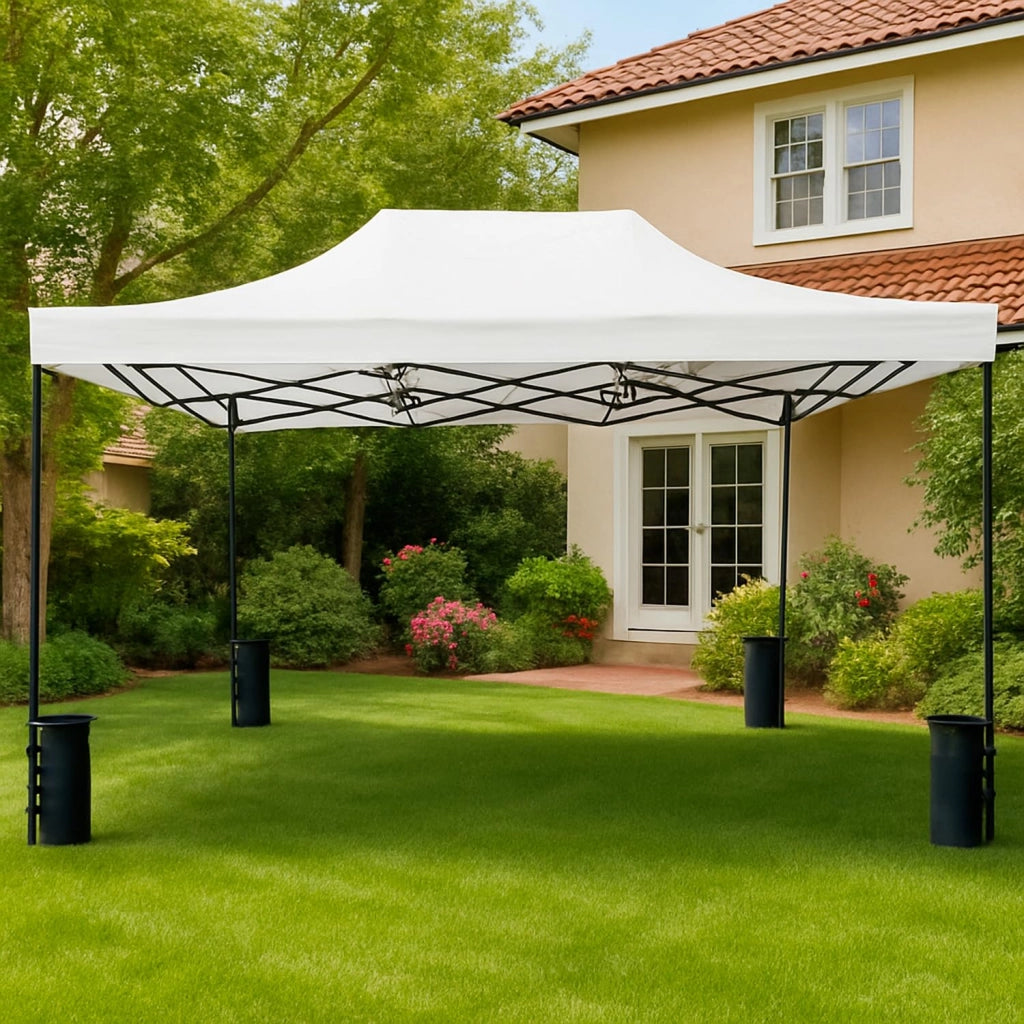 Gazebo Professionale 3x4.5 M Richiudibile Automatico In Acciaio Con Telo Oxford 1200D PVC Impermeabile e Anti UV Struttura a Fisarmonica con Sacche Zavorra e Borsa Trasporto Sagre Feste Colore: Bianco