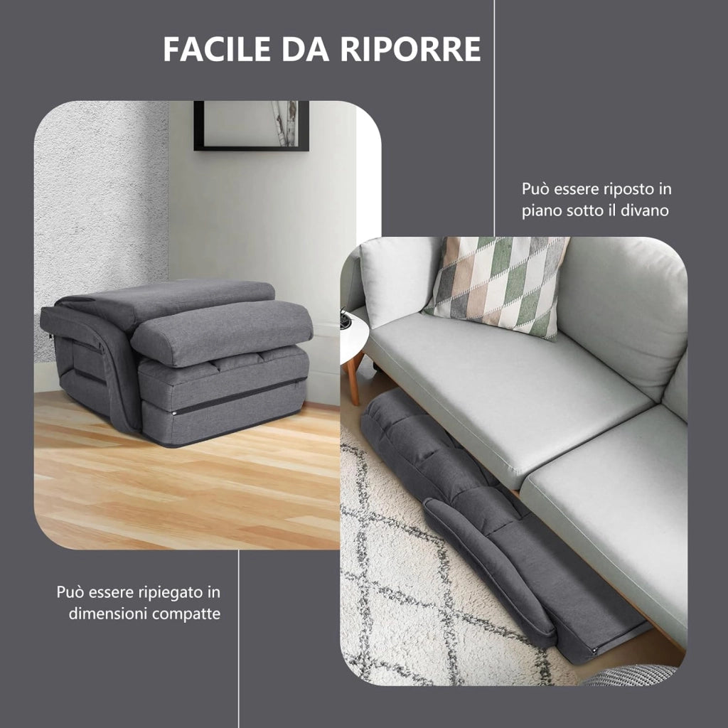 Poltrona Divano con 5 Livelli Regolabili, Sedia da Terra con Braccioli e Cuscino, Struttura in Acciaio, Multifunzione e Pieghevole per Soggiorno Camera da Letto, 55x66x71 cm (Grigio)