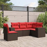Set Divani da Giardino 5 pz con Cuscini Marrone in Polyrattan 3222573