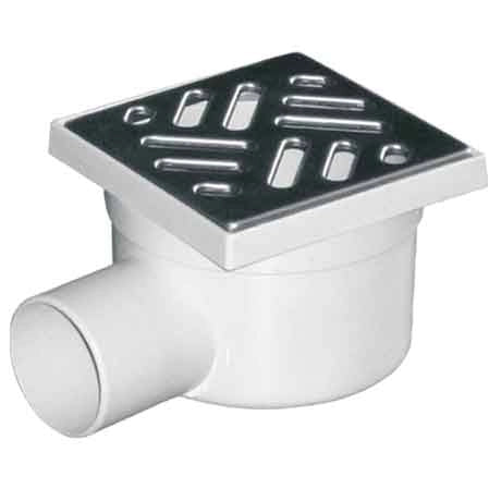 CHIUSINO CON SCARICO LATERALE GRIGLIA IN ACCIAIO  INOX 15x15 cm - scarico Ø 50 mm