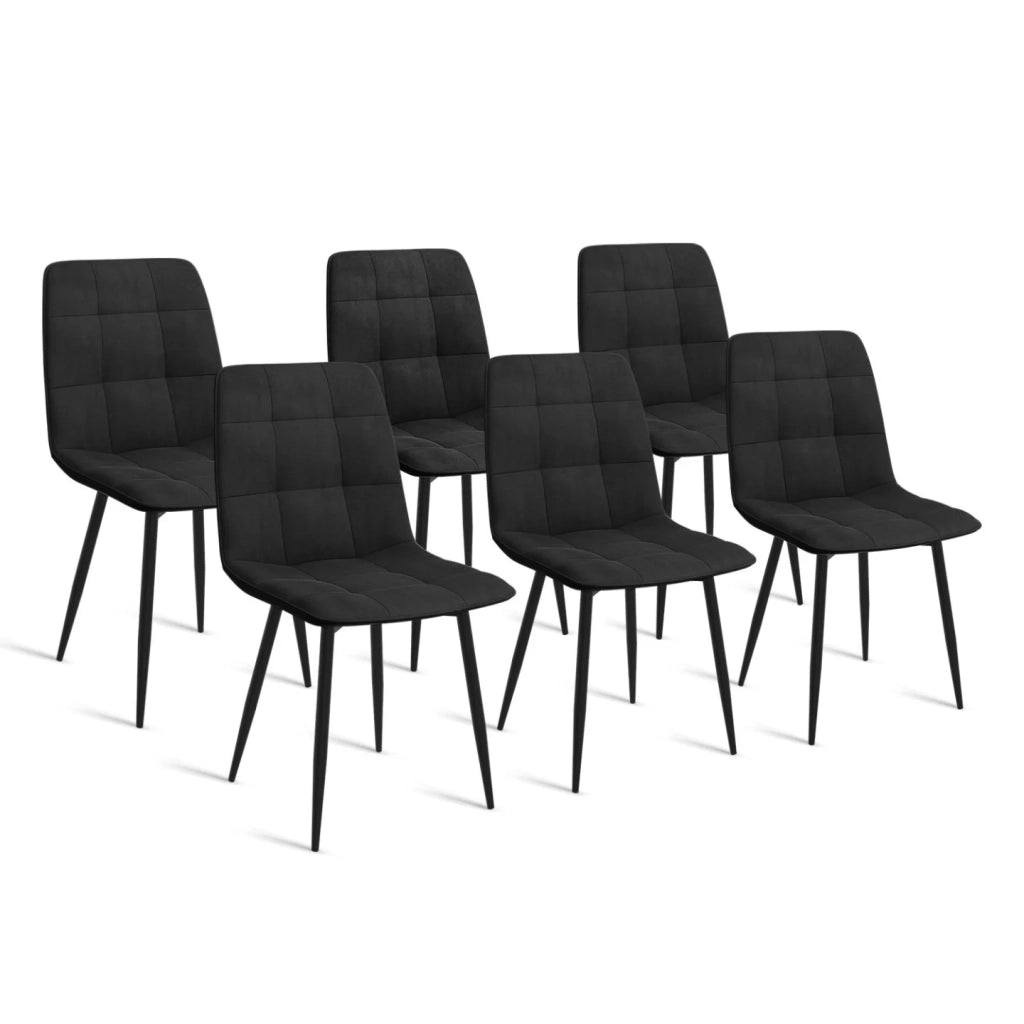 IDMarket - Set di 6 sedie da pranzo MILA in velluto nero