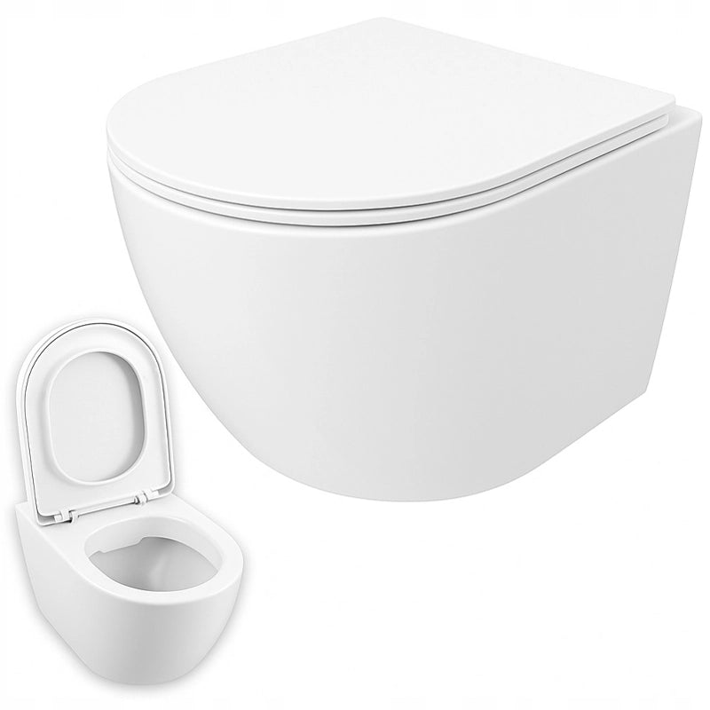 WC senza brida, sedile a chiusura rallentata, duroplast, scarico a vortice, 49 cm