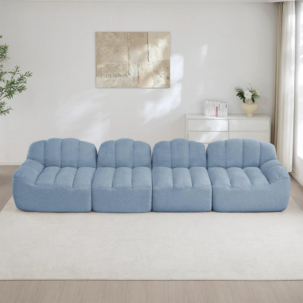 Divano modulare 4 posti - con seduta ampia e schienale ergonomico - in fleece granulare blu