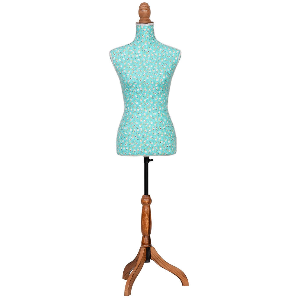 Manichino in legno e gommapiuma con tessuto multicolore 37.5x24x168 cm