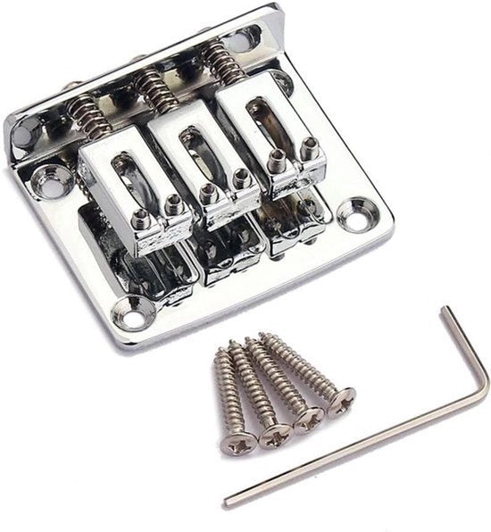 Ponte per chitarra - Regolabile - Cromo - 3 corde - Cigarbox - Adatto per chitarra elettrica - Ponte fisso per chitarra elettrica - Chitarra elettrica