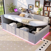 Letto imbottito 90x200 cm con vano contenitore, LED e porte USB/Type-C
