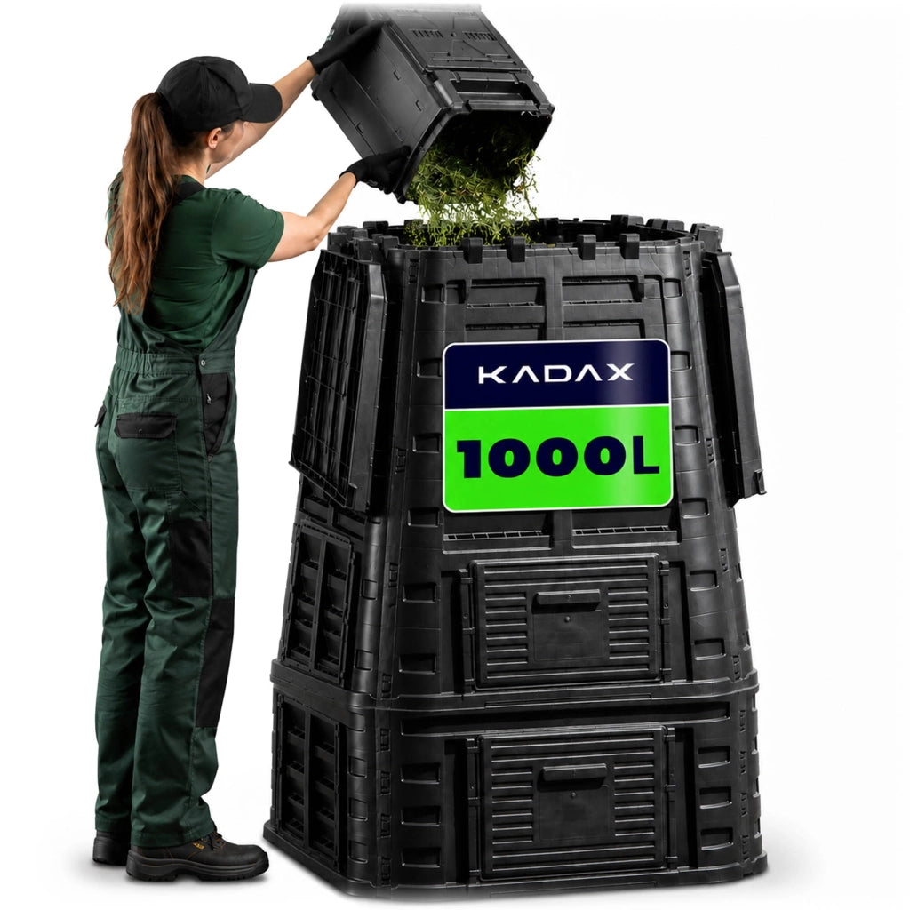 Compostiera modulare da giardino KADAX, resistente al gelo tutto l'anno, nera, 1000 litri