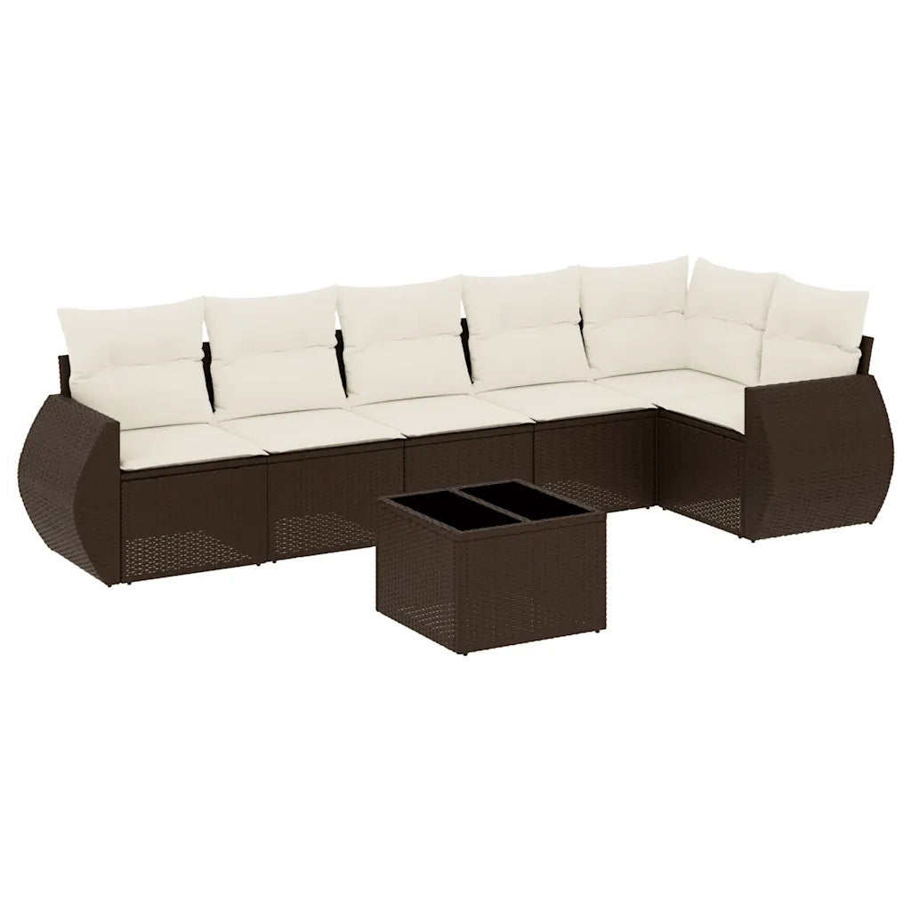 Set Divani da Giardino 7 pz con Cuscini Marrone in Polyrattan 3253740