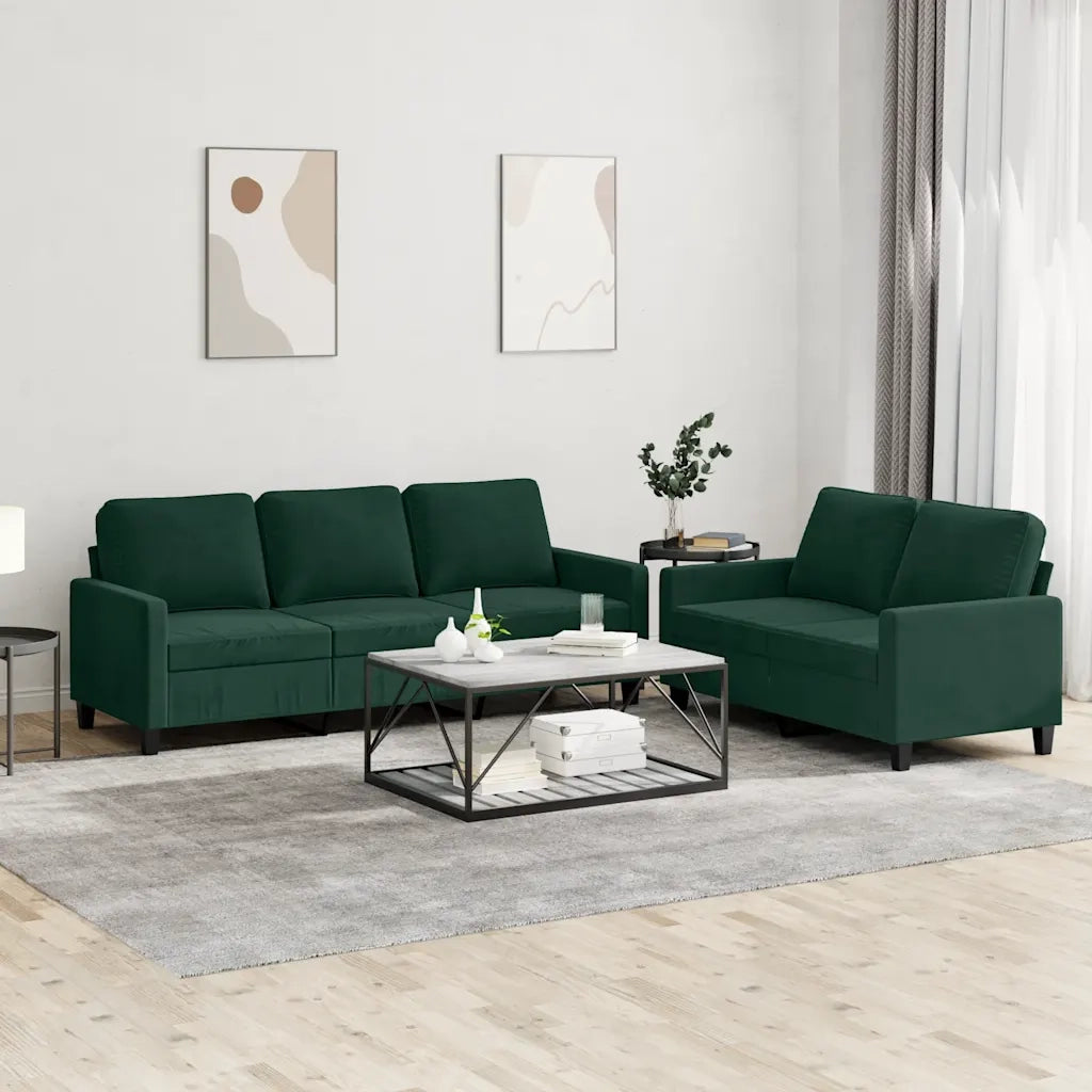 Set di Divani 2 pz con Cuscini Verde scuro in Velluto 3201518