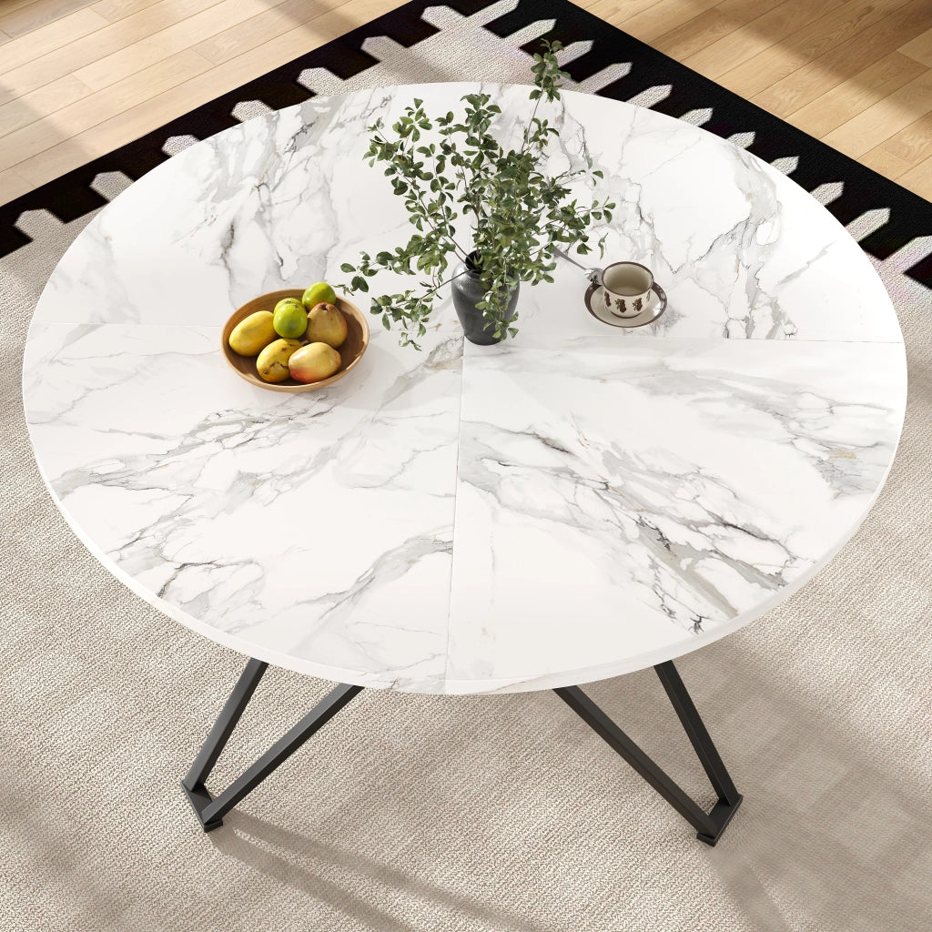 Tavolo da Pranzo Rotondo per 4 Persone con Piedini Regolabili; in MDF e Metallo; Nero; 100 x 100 x 76 cm