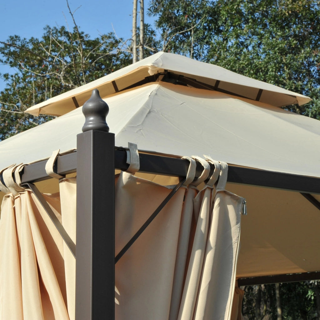 EasyComfort Gazebo da Giardino 3 x 3m con 4 Tende Laterali e Doppio Tetto Beige