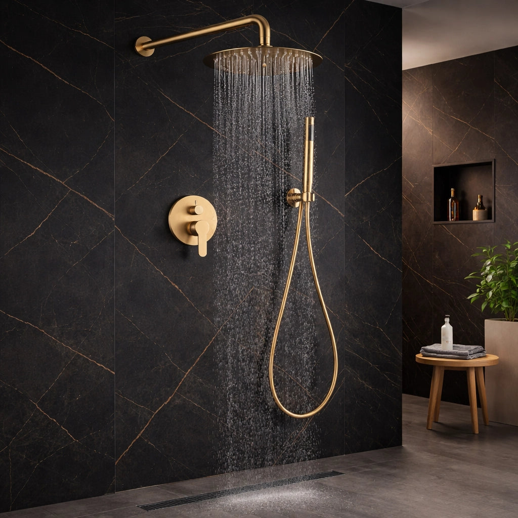 Soffione Set Doccia Incasso 25cm A 2 Vie Oro Soffione Doccetta Completo 87896