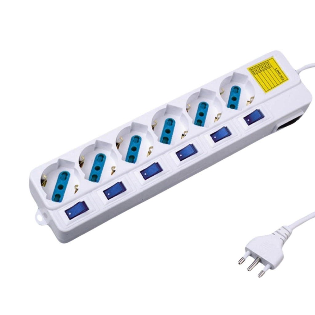 Multipresa Ciabatta Elettrica Con 6 Posti Prese Schuko 10/16A + 7 Interruttori On Off Indipendente Cavo Da 1,5 Metri