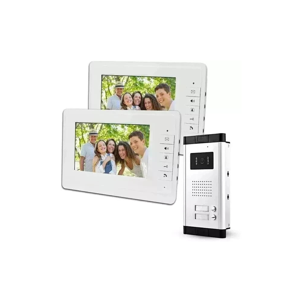 Trade Shop - Kit Video Citofono Bifamiliare Registra Telecamera Ir 2 Monitor 7" Lcd Colori -