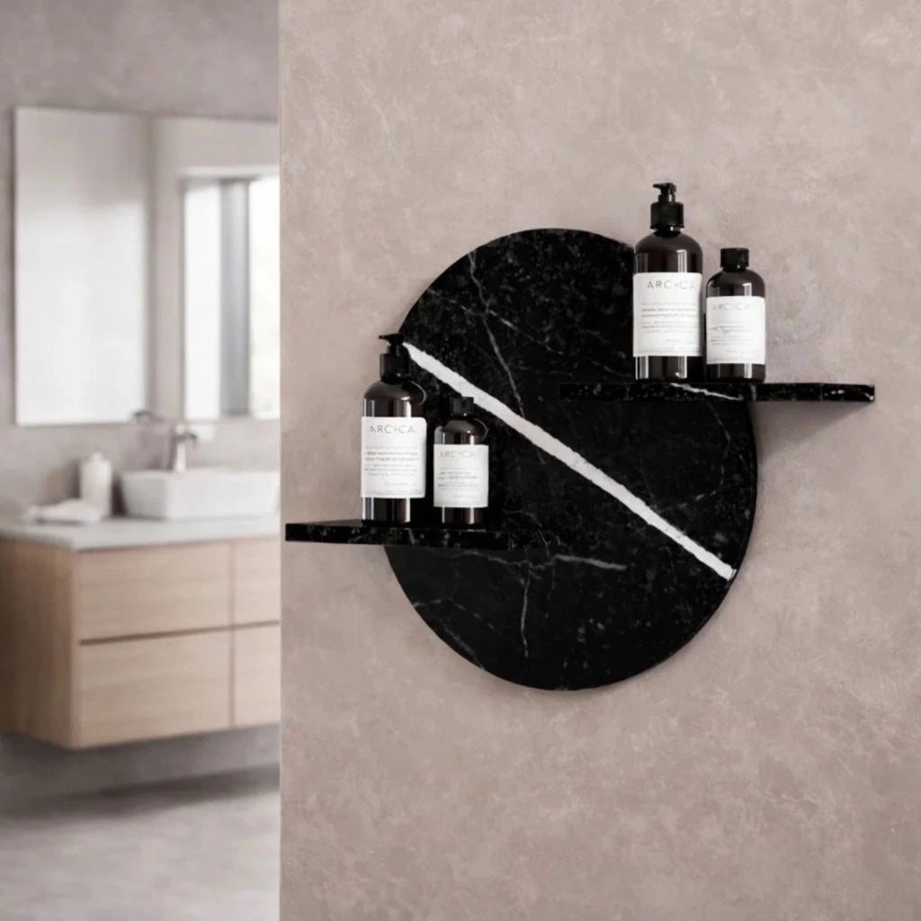 Mensola a parete nero e bianco venato in artificial stone serie jorm per bagni *** finitura- nero, confezione 1