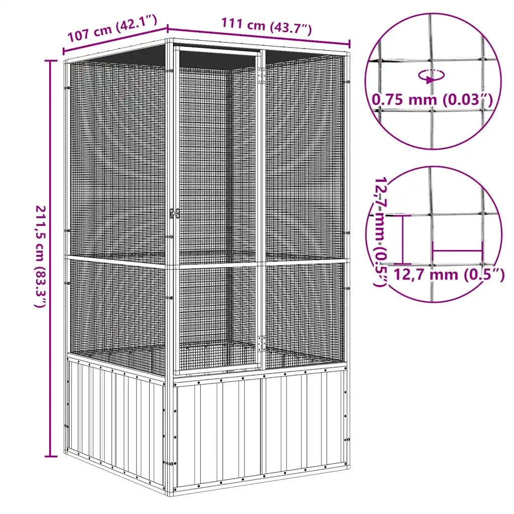 Gabbia per Uccelli Antracite 111x107x211,5 cm Acciaio Zincato 171548