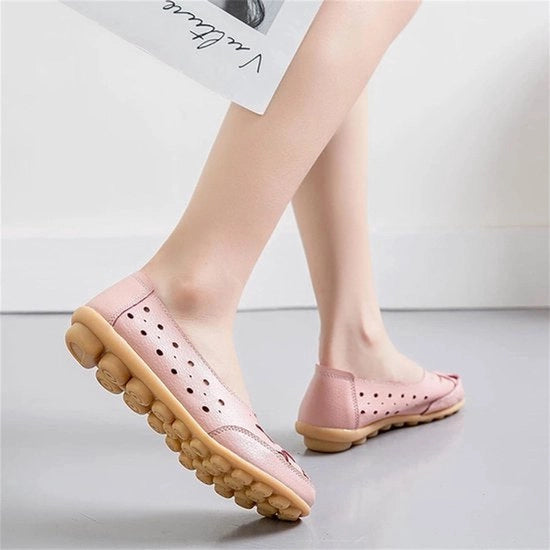 Scarpette da passeggio per donna - Comfortevole - Rosa - Stile informale - Botta rotonda - Mocassini - In pelle - Per camminare - Donna - Adatto a - Stivali - Soffici - Per guidare - Scarpe piatte - Aperte - 39 EU