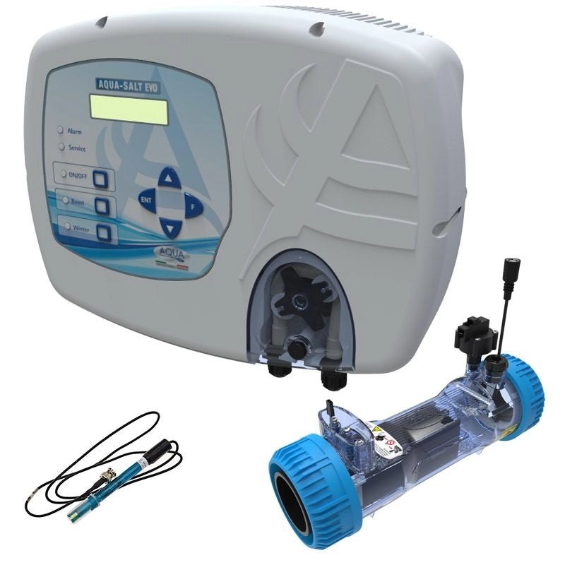 Sterilizzatore Aqua Salt Evo Con Sensore Di Flusso, Regolatore Ph, Lettura Cloro Tramite Cella Aj E Cella Elettrolitica Per Piscine Fino A 200 M³ Volume piscina: Fino a 100 m³