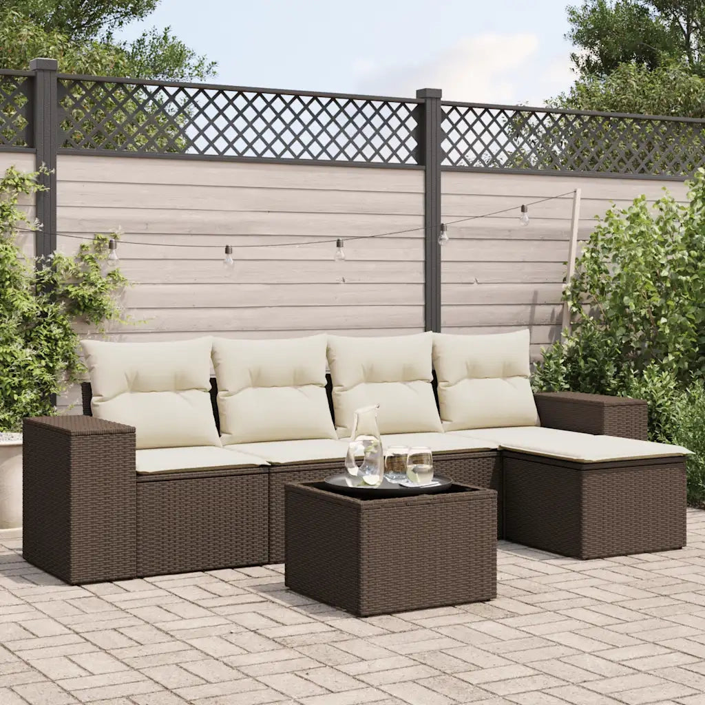 Set Divano da Giardino 6 pz con Cuscini Marrone in Polyrattan 3254840