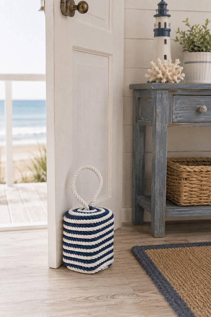 Fermaporta in cotone marinaio blu 12x12x27 cm
