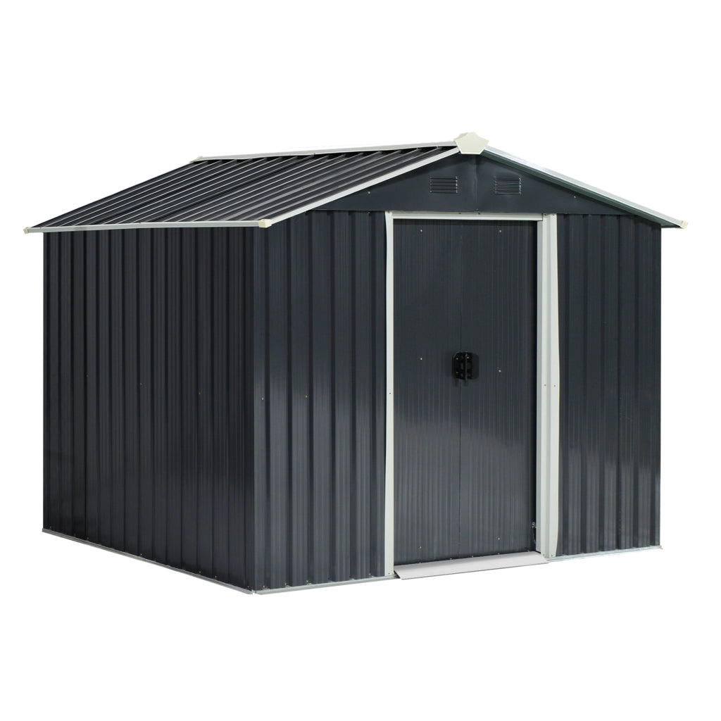 EasyComfort Casetta da Giardino 3.6m² in Acciaio Zincato con Prese d'Aria, Capanno da Giardino con Tetto Inclinato, Doppie Porte Scorrevoli Bloccabili, Capanno Porta Attrezzi, 236x174x190cm, Grigio Scuro